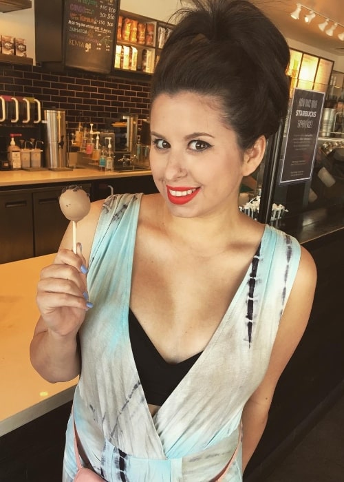 Breland Emory as seen while posing for a picture with Starbucks' cookie dough cake pop while on her way to Santa Monica Pier in Santa Monica, California, United States in August 2017