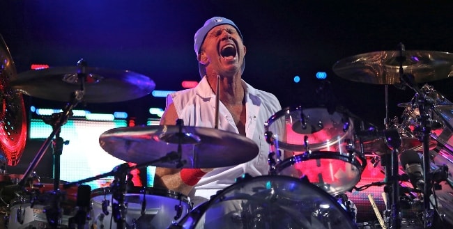 Chad Smith while performing with his band 'Red Hot Chili Peppers' in Mexico City in March 2013
