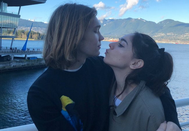 Charlie Plummer and Samia Finnerty as seen in February 2018