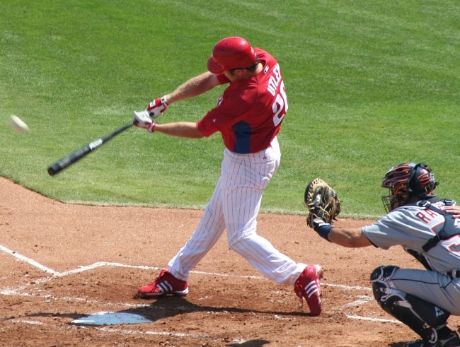 Chase Utley as seen while hitting a home run on March 11, 2007, against the Detroit Tigers during spring training