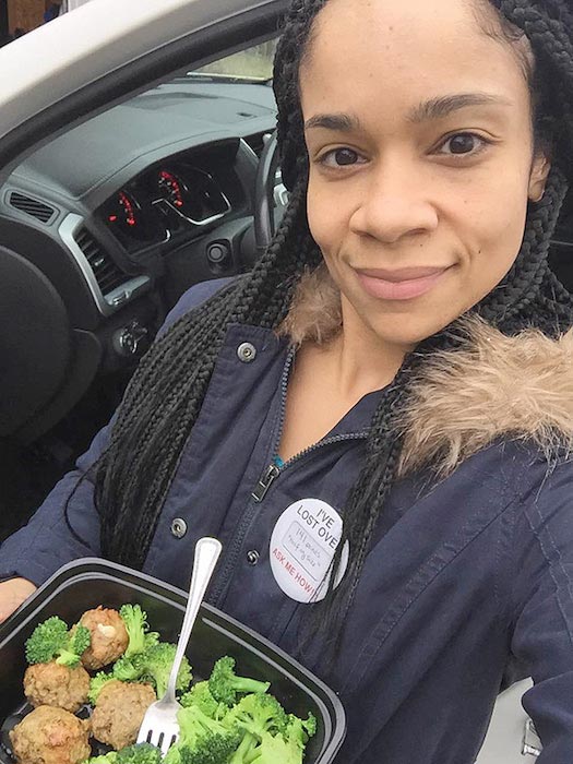 Eve Guzman eating broccoli