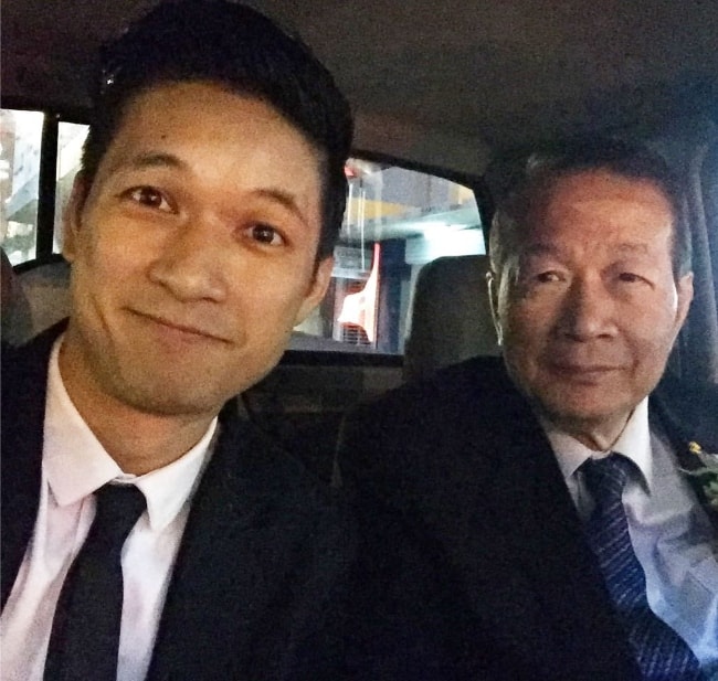 Harry Shum Jr. celebrating father's day through a selfie with his father on June 2017