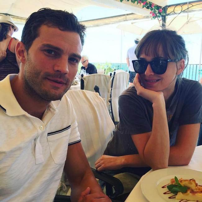 Jamie Dornan and Dakota Johnson having food