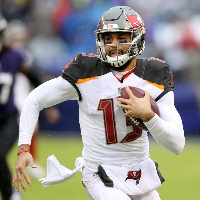 Mike Evans as seen in a picture taken during a game in June 2020