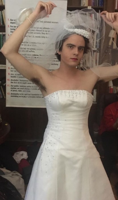 Miles Robbins wearing a dress in June 2019
