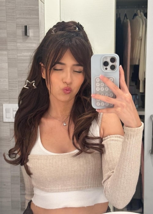 Pokimane making a pout in a mirror selfie in July 2023