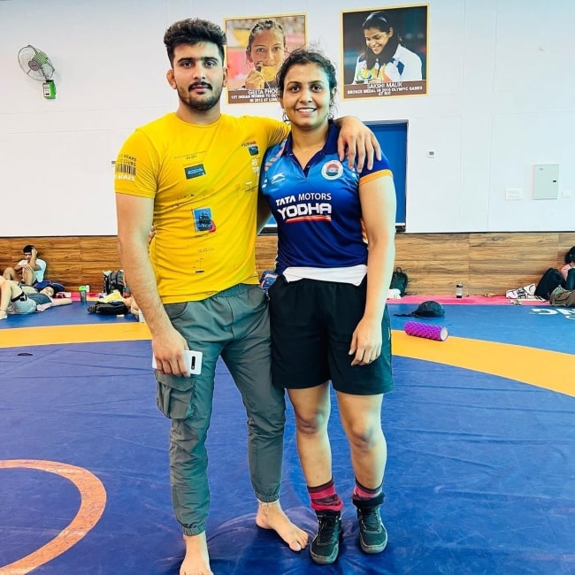 Pooja Sihag as seen in a picture with her husband Ajay Nandal in May 2022