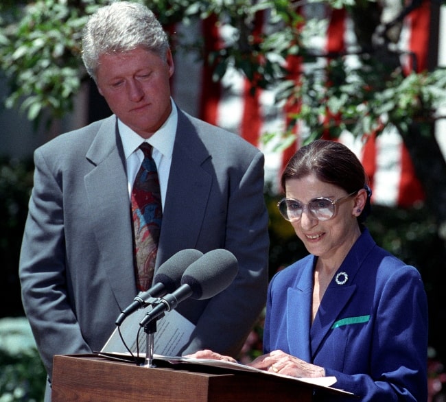 Ruth Bader Ginsburg pictured while officially accepting the nomination from President Bill Clinton on June 14, 1993