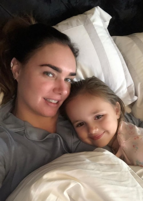 Tamara Ecclestone as seen while taking a bedroom selfie with her daughter, Sophia, while cuddling around her birthday in March 2019