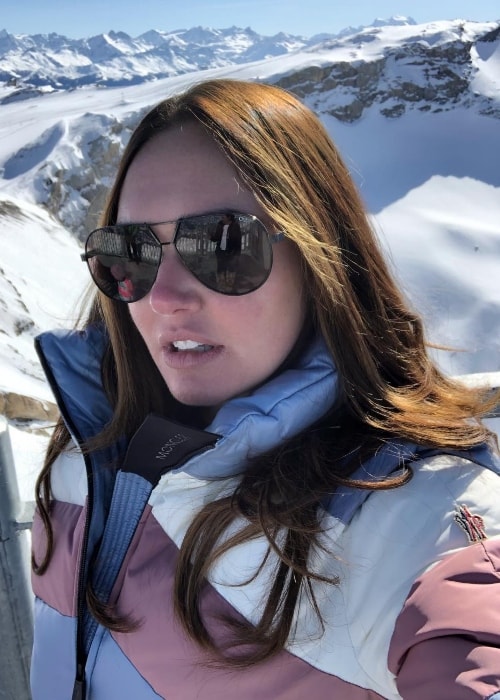 Tamara Ecclestone as seen while taking a selfie with a backdrop of snow-covered mountains at Glacier 3000 Diablerets - Gstaad in February 2019