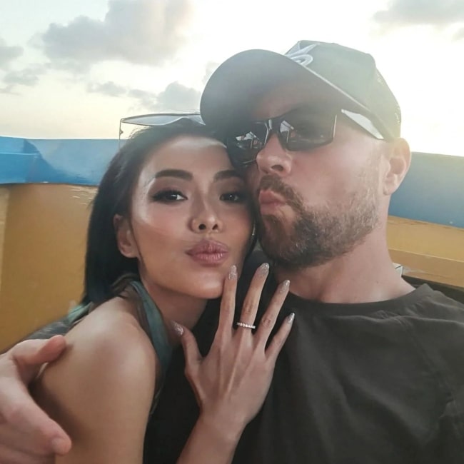 Yennis Cheung as seen in a selfie with her beau Killavista Film in December 2022, at Mauritius Island